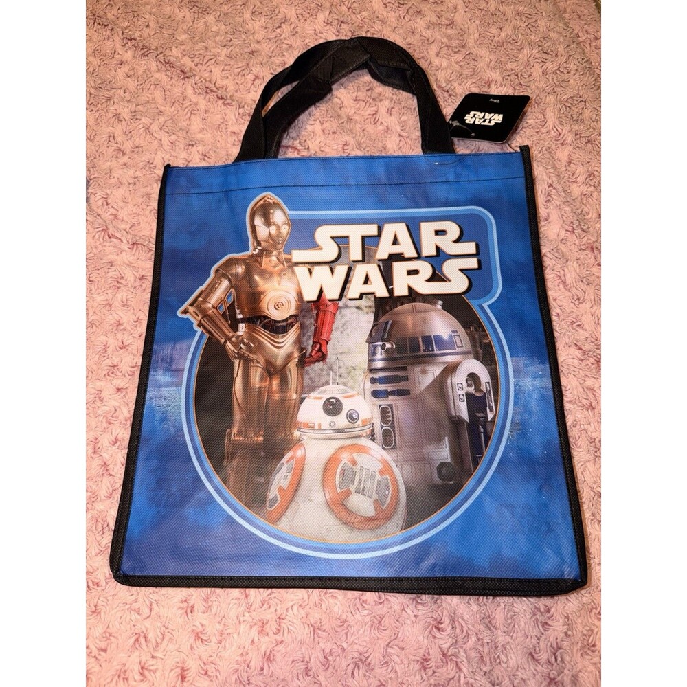 Disney Store Reusable Shopping Tote Blue Sack Carry Bag Star Wars R2-D2 CP3O BB8